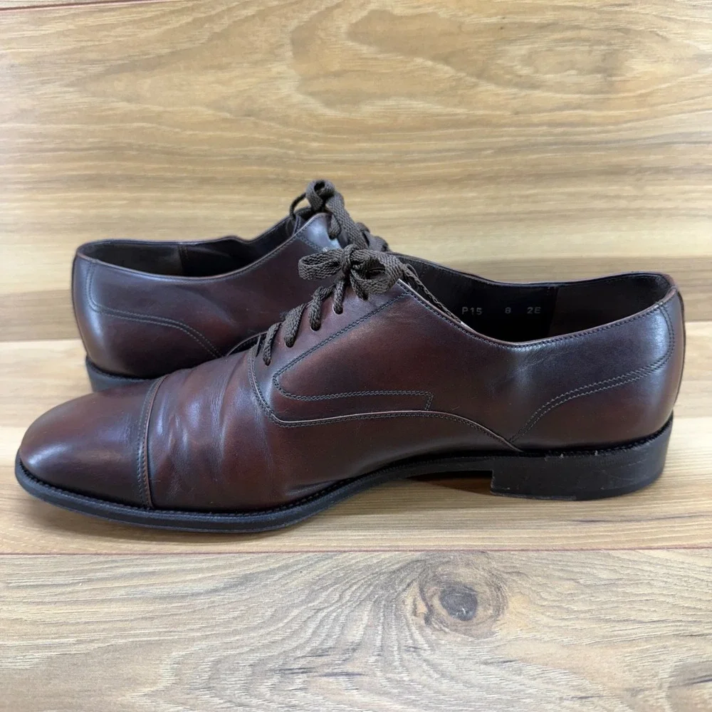 Salvatore Ferragamo‎ Mens 8 EE Brown Leather Cap Toe Dress Shoes